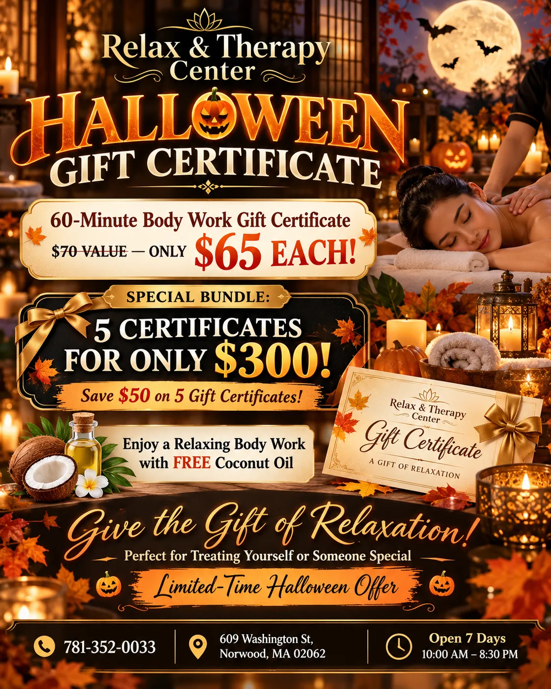 Lotus Spas Halloween Special - 2-Hour Ultimate Relaxation Experience, Halloween Special Only $226